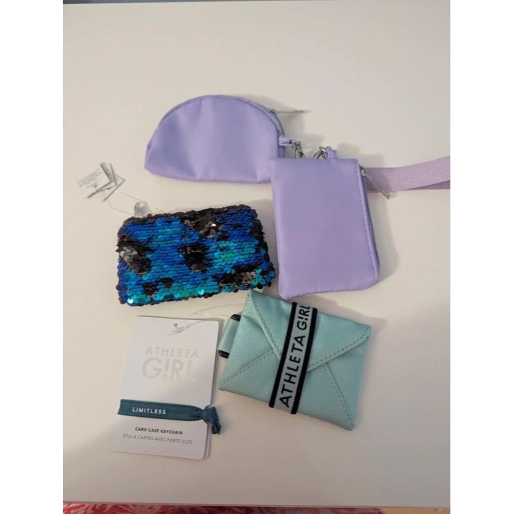 bundle NWT Athleta Girl Coin Purse Keychain and Free Dual Pouch Wristlet sequin
